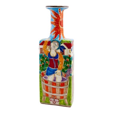 De simone sicilian pottery Decorative Bottle Grape pressing DS BT509DS-2 De simone sicilian pottery Decorative Bottle Grape pressing DS BT509DS-2